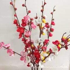 模擬梅の花の枝、ロウバイ、桃の花、中国風の小さな三叉の梅の花の写真小道具、結婚式のセットの装飾、造花の卸売