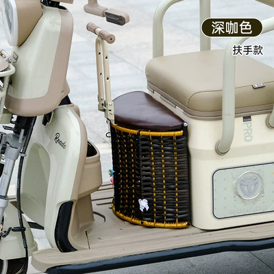 Front Child Battery Car | Electric car child seat - three-wheel-bamboo-basket-black-armrest-decorative-flower-color-random