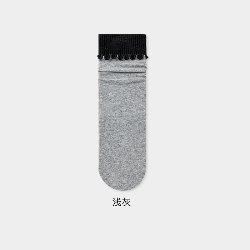 新款韩款袜子女木耳边中筒堆堆袜拼色女秋冬赫本风女士棉袜批发|undefined