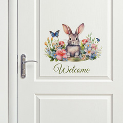 新款fun-f31卡通兔子綠植花朵蝴蝶英文標語Welcome臥室門牆貼紙