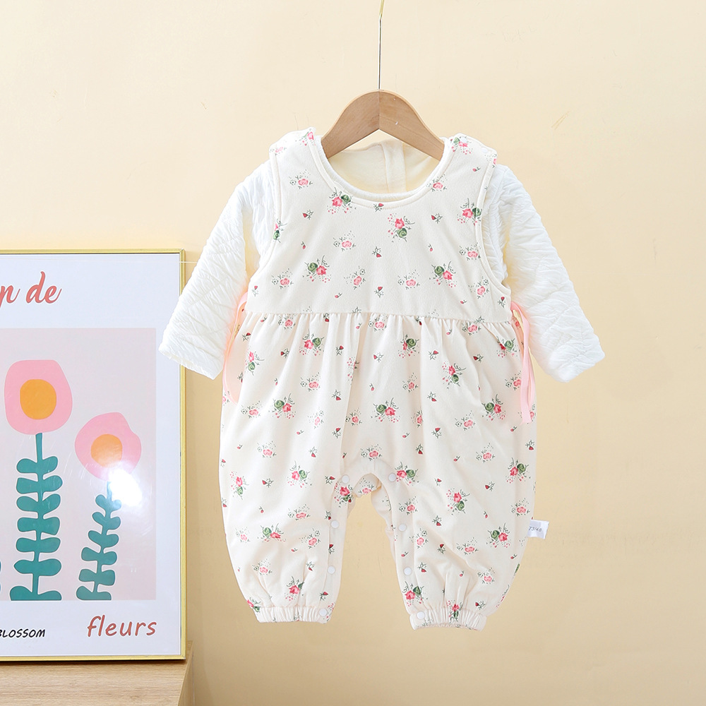 Ropa de bebé, ropa de otoño e invierno más traje de una pieza de terciopelo, bebé femenino, mono de princesa acolchado súper lindo de invierno, traje de dos piezas