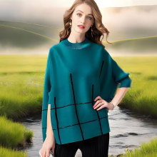 1688t恤定制一字肩衣服女上衣夏季高级感三宅格子烫钻蝙蝠衫显瘦