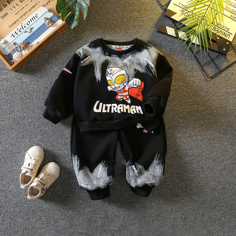 6097 Ultraman ropa traje de suéter para niños 2024 nuevo traje de dos piezas de otoño para niños de dibujos animados para bebés