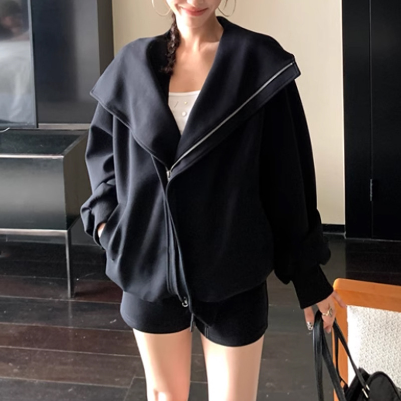 2025秋季新款 美学 韩系休闲宽松连帽卫衣开衫外套抽绳短裤套装女|undefined