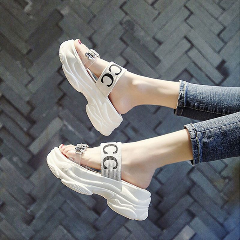 Beach Shoes Net Red Slippers Women's Outer Wear 2023 Summer New fashion all-match thick bottom no heel word sandals and slippers_voghion.com