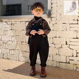 韩版男童背带裤套装秋装儿童衬衫宝宝牛仔裤男孩两件套潮小童加厚