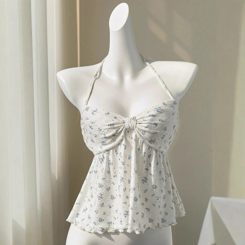 Japanese-Style Sweet and Fresh Lace-Up Floral Camisole Babydoll Shirt 2025 Summer New Trendy Top Japanese-Style Sweet and Fresh Lace-Up Floral Camisole Babydoll Shirt 2025 Summer New Trendy Top