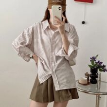 Z家商场同款全棉条纹宽松衬衫秋季新款甜美百搭显瘦款上衣9479267