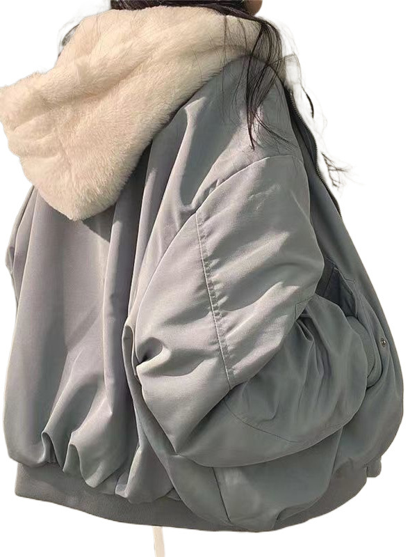 한국 기모 두꺼운 양면 양모 면면 양모 패딩 재킷 여성 자켓 겨울 새 지퍼 후드 코튼 패딩 재킷