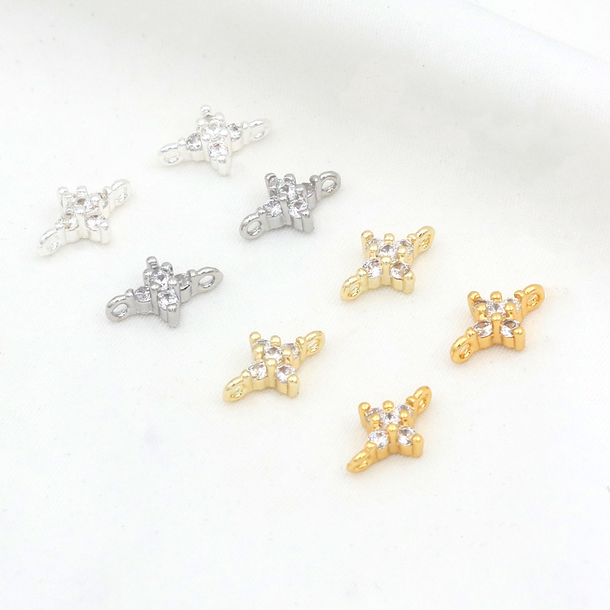 Color-retaining 18k real gold inlaid with zircon double pendant four-leaf clover DIY handmade jewelry gold earrings necklace accessories D44