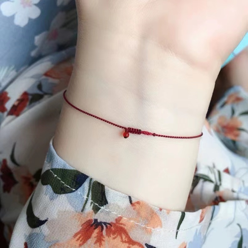 Ultra-Fine Minimalist Red String Ultra-Thin Hand-Woven Agate Bracelet for Couples, Suitable for the Year of Birth, Anti-Fading, Wrist and Ankle Bracelet