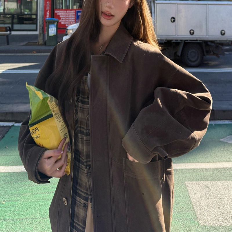 复古风麂皮夹克上衣女2025秋季设计感宽松显瘦巨好看绝美工装外套|undefined