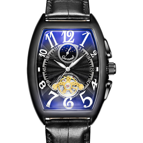 Mechanical watch, men's watch, barrel type mechanical watch, fully automatic mechanical watch, tourbillon, sun, moon and stars men's watch