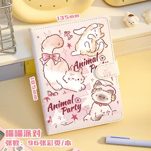 咔巴熊皮面磁扣本手账本儿童卡通彩页本女孩动物手账日记本贴纸本