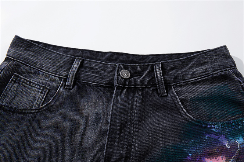 Men's Distressed Straight Leg Jeans Artistic Street Style Black Gray Oil Painting Pattern Casual Normcore mid Waist Zipper Fly_mkmklike.com