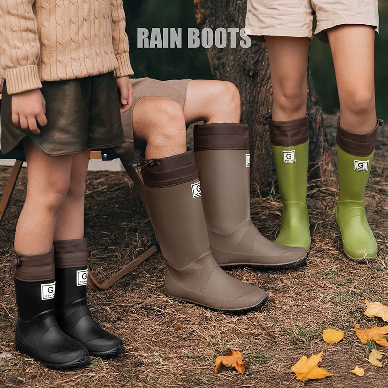 Children's Waterproof Shoes with Drawstring, Suitable for Wading in Rain, Forest Baby Stepping on Puddles and Mud, Non-Slip, Foldable, Unisex Medium Rain Boots