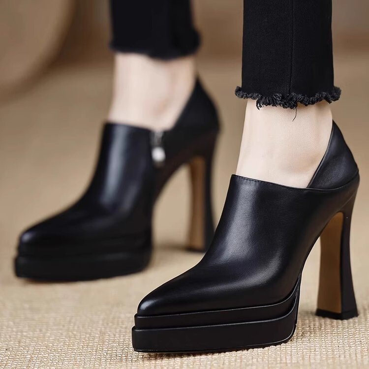2026 New Thick-Soled Waterproof Platform Fashion Shoes Pointed Toe Deep-Cut Side Zipper Elegant Women's High Heels Ankle Boots 2026 New Thick-Soled Waterproof Platform Fashion Shoes Pointed Toe Deep-Cut Side Zipper Elegant Women's High Heels Ankle Boots