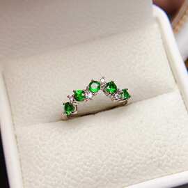 工厂批发爆款天然沙弗莱戒指S925银镶嵌主石3*3热销欧美一件代发