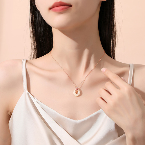 Original Koi Peace Buckle Necklace for Women Hetian Jade Retro Palace Style National Trend Clavicle Chain Pendant Little Red Book Same Style