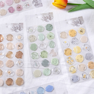 Shinkle imitation fire paint seal candy sticker translucent seal printed adhesive sticker small floral fresh semi-transparent pattern