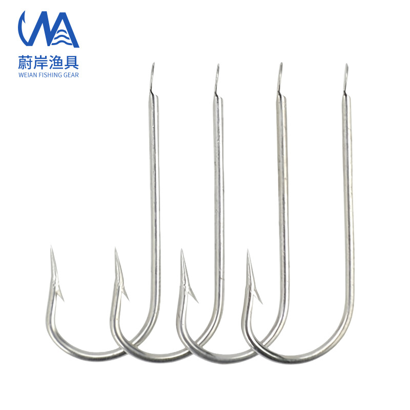 8252 Long-Handled Hook for Sea Fishing, Long-Line Offshore Fishing Hook for Sea Bass, Snapper, Cod, Sea Bream, Flat-Handled Long Straight Hook