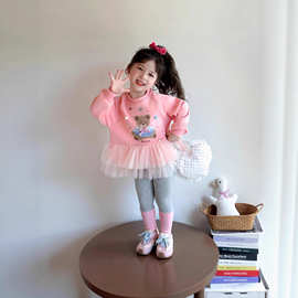 女童洋气时尚卫衣裙套装中小童秋季新款网纱蓬蓬裙打底裤两件套潮