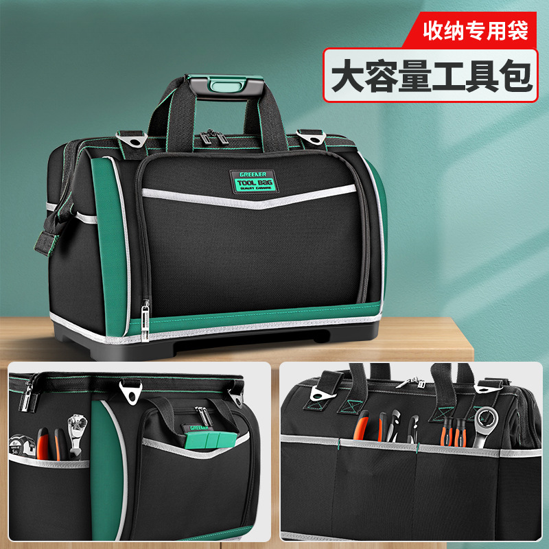 Kit de herramientas de bosque verde, lona multifuncional resistente y duradera, bolsa especial para electricista portátil de reparación y instalación de hombres