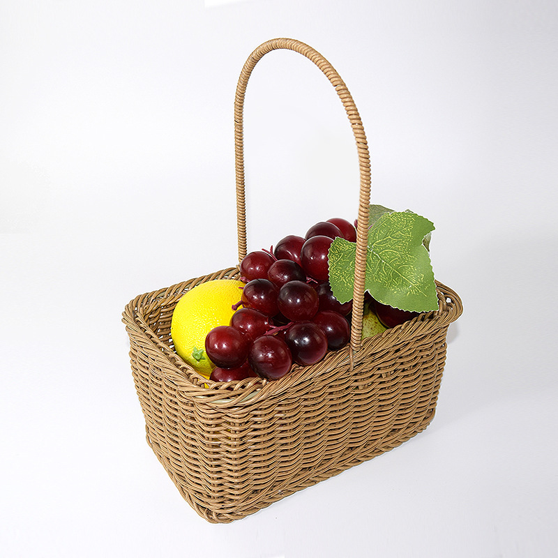 仿藤编织篮手提篮子方形采摘篮多功能家居收纳篮鲜花包装篮