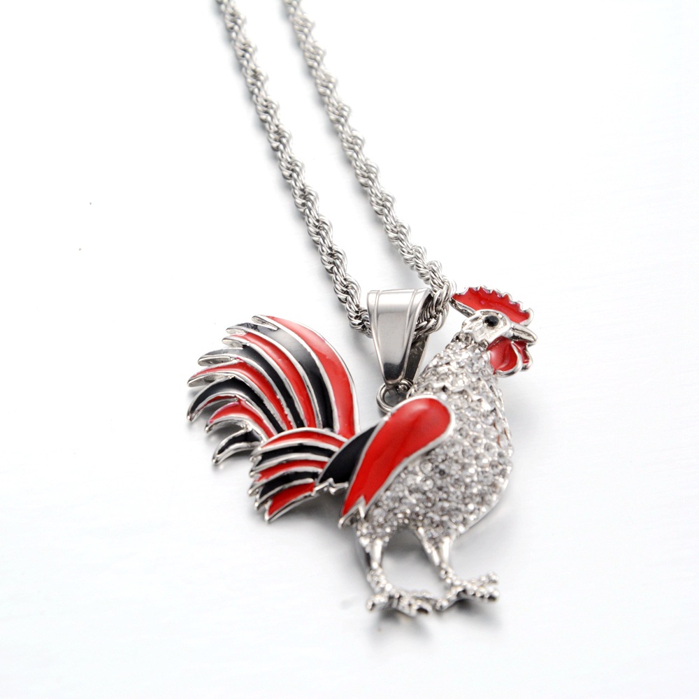 Titanium Steel Pendant Material Hip-Hop Retro Cock Titanium Steel Diamond Men's Pendant Necklace Men Pendant Necklaces