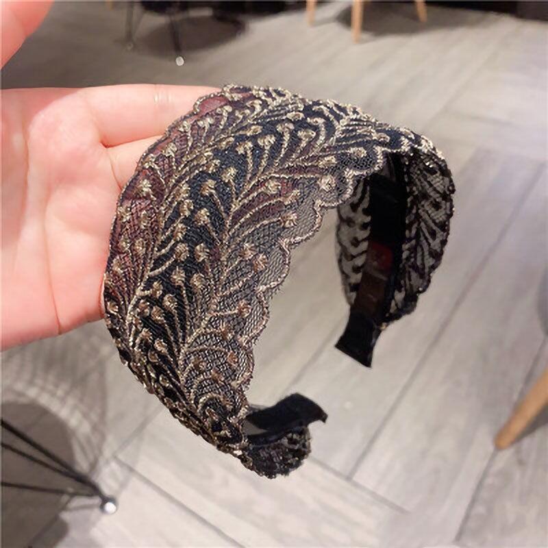 Correa para el cabello con flequillo de ala ancha coreana, diadema de flores bordadas de encaje de compresión femenina, horquilla, accesorios para el cabello, diadema para el cabello, diadema para el cabello