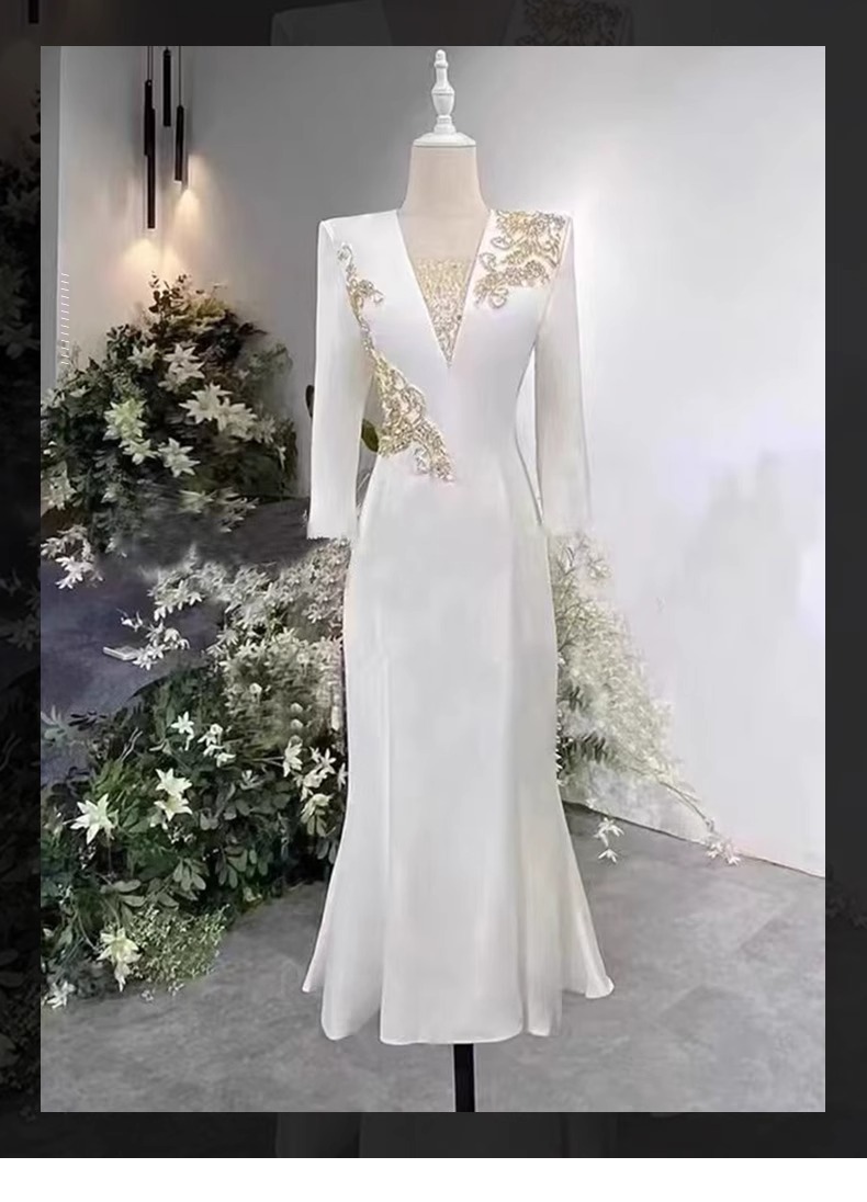 Đầm dạ hội trắng nữ cao cấp phong cách thanh nhạc biểu diễn — Màu trắng chi tiết 1