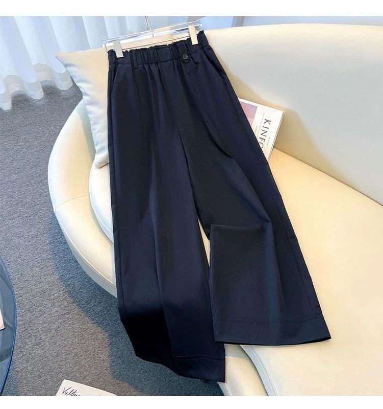 2025 新しいスタイルのドレープハイウエストルーズストレートパンツ薄いパンツ 9 点パンツカジュアルワイドレッグパンツ女性の多用途パンツ|undefined