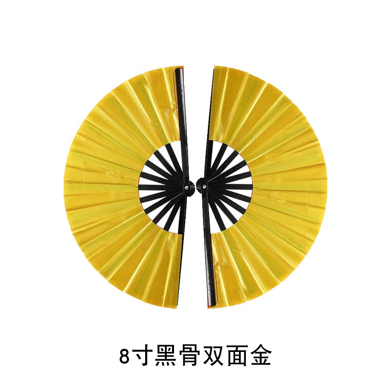 Venta directa de fábrica Abanico de artes marciales de doble cara de hueso negro de 8 pulgadas Abanico de doble cara Abanico de baile para niños