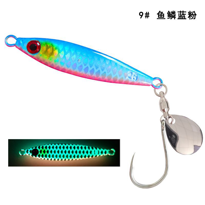 Polvo azul escama de pescado #9 [con luminiscencia] / Gancho único de lentejuelas giratorio de 5 g.