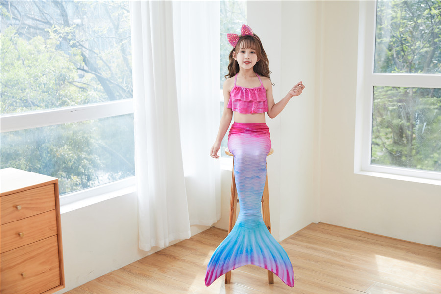 Girl's Cartoon Style Mermaid Polyester Bikinis 3 Piece Set display picture 2