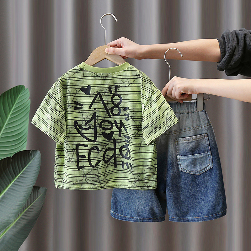 7284 Traje de verano para niños 2025 nuevo estilo estilo occidental ropa de verano de dos piezas de moda ropa de manga corta de verano