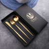 L Cross -border stainless steel knives fork spoon four -piece golden steak knife fork Portuguese tableware Christmas New Year gift box