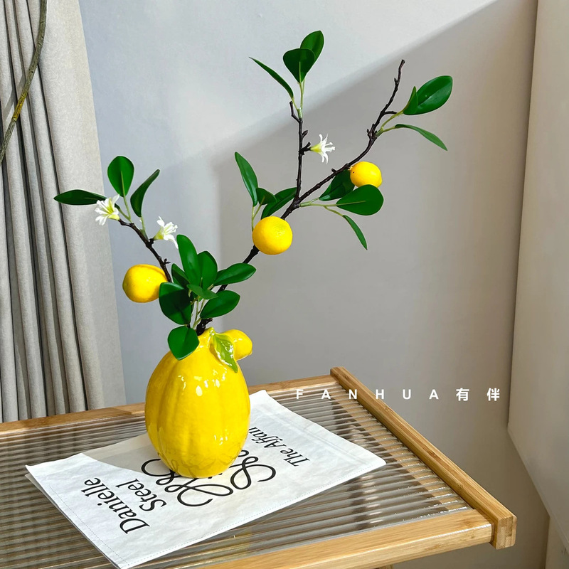 北欧风创意柠檬花瓶仿真柠檬果 软装客厅电视柜玄关新年装饰摆件|undefined