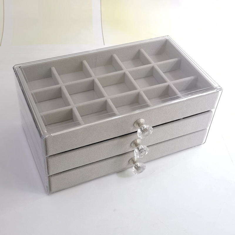 Three-draw 45-grid jewelry box necklace finishing box earrings ring necklace watch display stand flannel tray