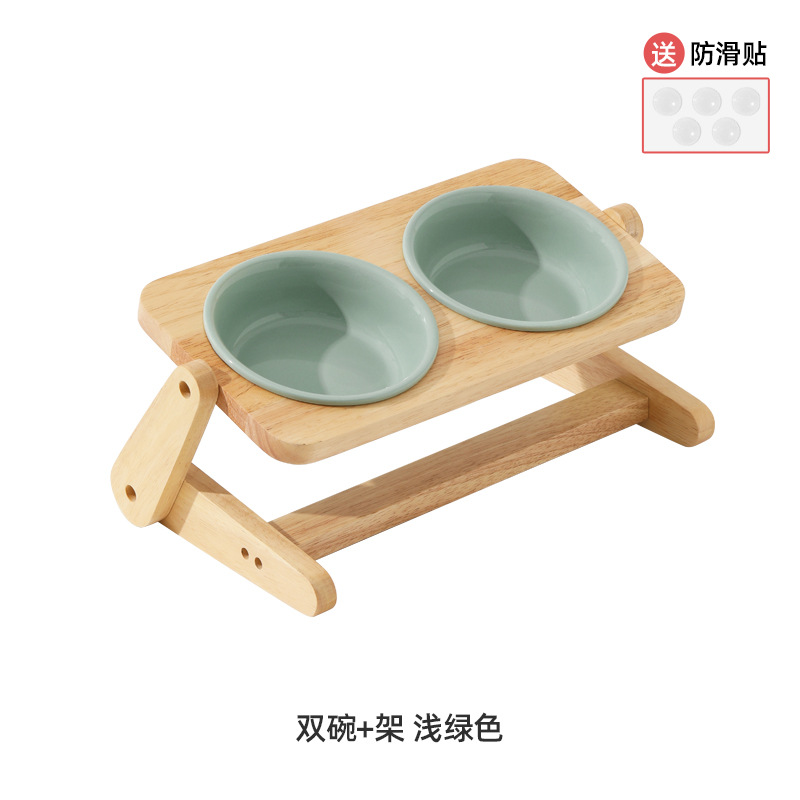 Tazón de gato de cerámica tazón de comida para gatos tazón de cerámica tazón de fuente de perro tazón de bebida doble tazón de protección columna cervical ángulo ajustable