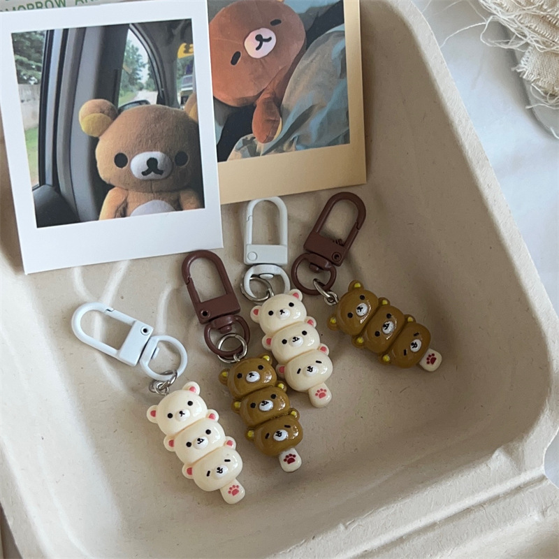 Super Cute Candied Hawthorn Rilakkuma Keychain Cute Cartoon Bear Brother and Sister Bag Pendant Couple Bestie Accessories