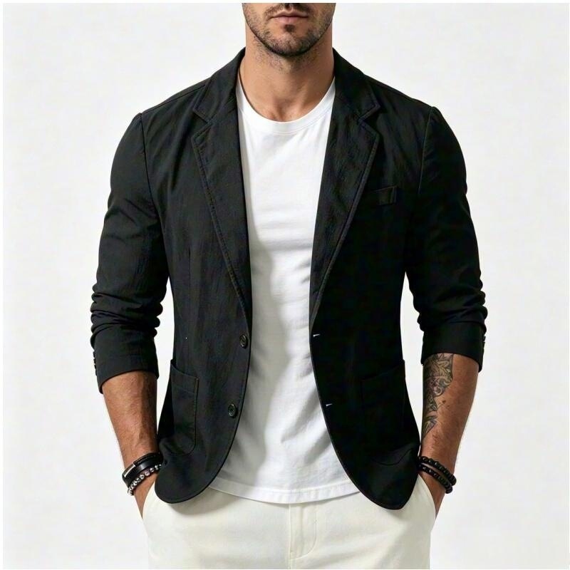 In-stock spring and autumn thin men's cotton-linen blazer, casual single-breasted loose-fit large-size business suit for men In-stock spring and autumn thin men's cotton-linen blazer, casual single-breasted loose-fit large-size business suit for men