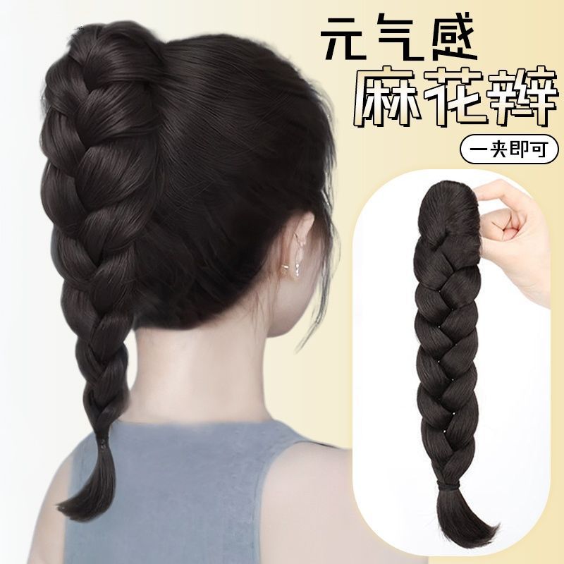 Peruca trenzada simulación de cabello agarrado tipo trenzada red roja cola de caballo alta trenzada larga ornamento de cabello de cabello de trenzada falsa cola de caballo