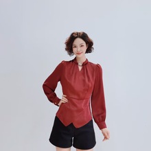 1430 春季新款时尚气质百搭圆领长袖衬衫小衫