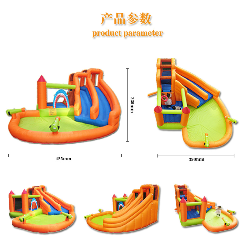 Interior y exterior inflables infantiles castillo trampolín casero piscina saltar tiburón doble tobogan rociador fuerte traviesos