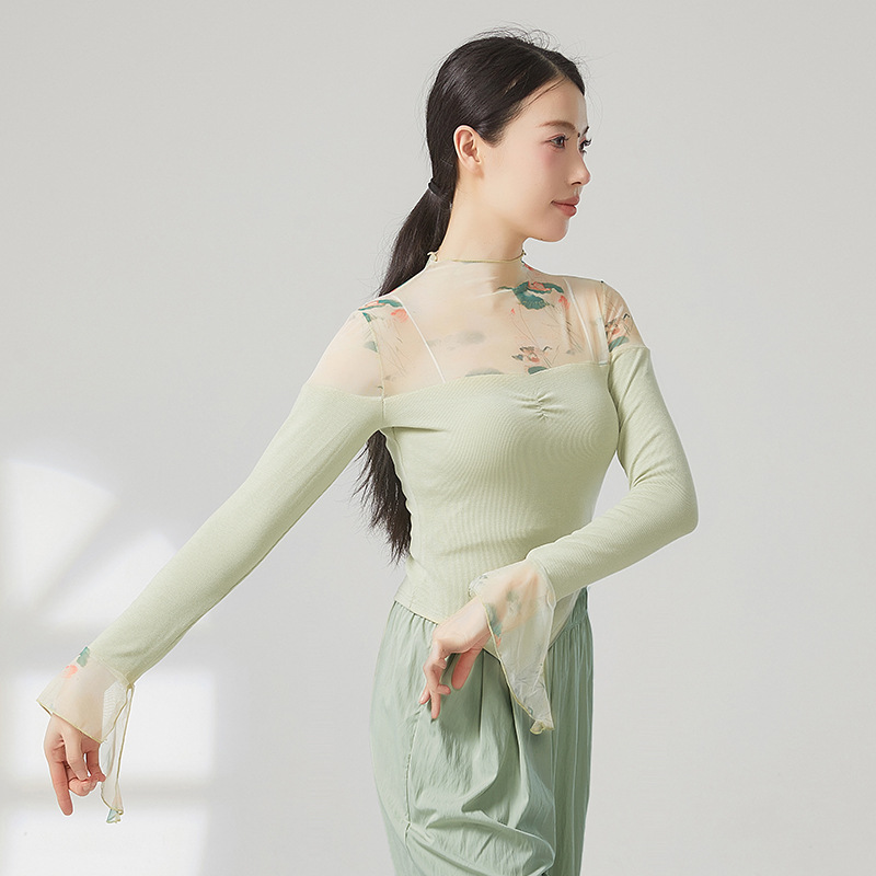Modern Dance Practice Clothes Classical Dance Rhyme Performance Women's Long Sleeve Stitching Top New