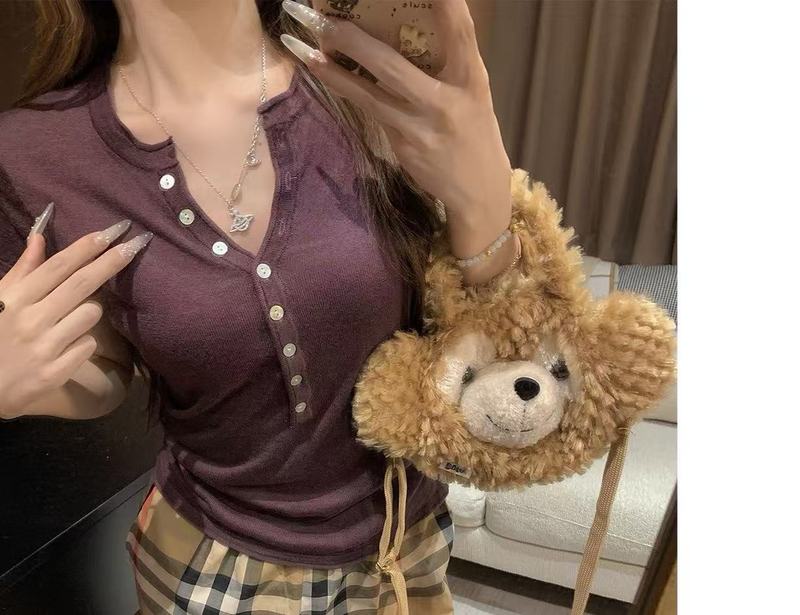 2025美式老钱风半开领设计感针织短袖T恤女夏季时尚休闲上衣绝美|undefined