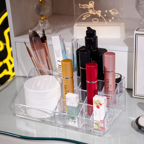 桌面透明收纳盒化妆品口红架子展示架女生化妆间梳妆台多格整理盒
