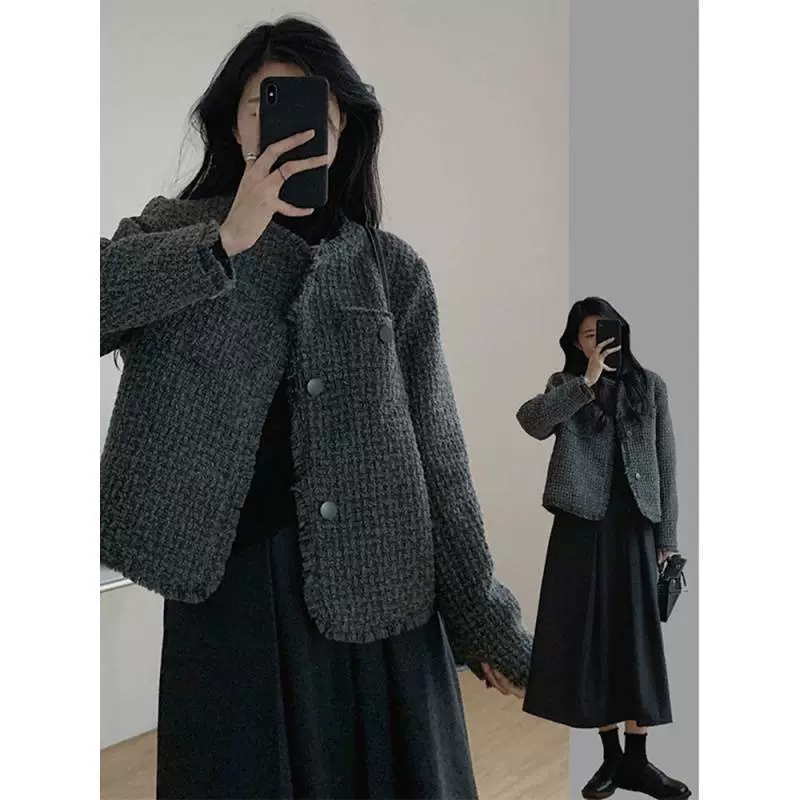 Весенняя куртка, вязаный кардиган, стиль Chanel, свободный силуэт