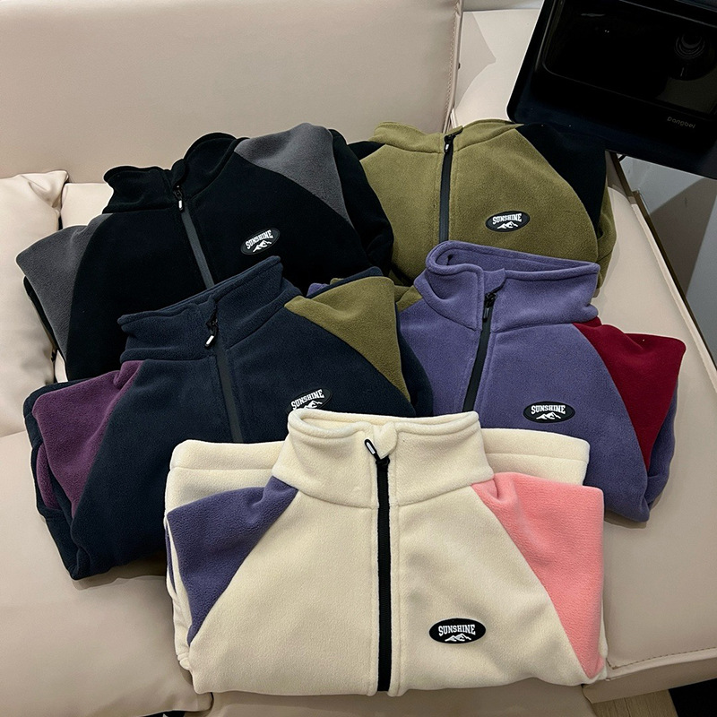 Niños de doble cara chaqueta de terciopelo de grano austríaco primavera y otoño ropa infantil nuevo color combinado para hombres y mujeres con cardigan de terciopelo grueso chaqueta de algodón para niños grandes